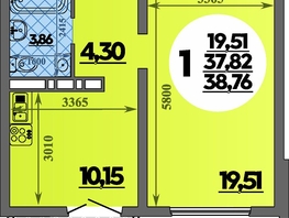 Продается 1-комнатная квартира ЖК Город у моря, литера 21, 38.76 м², 6566000 рублей