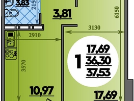 Продается 1-комнатная квартира ЖК Южная долина, литера 1, 37.53 м², 4001178 рублей