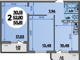 Продается 2-комнатная квартира ЖК Восточный, литера 12, 55.81 м², 6842306 рублей