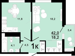 Продается 1-комнатная квартира ЖК Горячий, литера 1, 42 м², 5670000 рублей