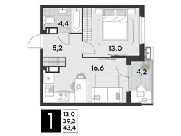Продается 1-комнатная квартира ЖК Парк Победы 2, литера 21, 43.4 м², 7699160 рублей
