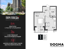 Продается 1-комнатная квартира ЖК Парк Победы 2, литера 28, 37.7  м², 7849141 рублей