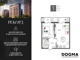 Продается 1-комнатная квартира ЖК Рекорд 2, литера 1, 51.2 м², 10577920 рублей