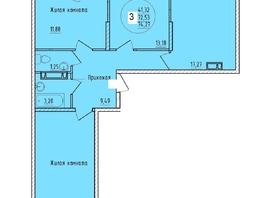 Продается 3-комнатная квартира ЖК Друг, литера 2, 74.27 м², 8169700 рублей