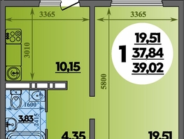 Продается 1-комнатная квартира ЖК Восточный, литера 2, 39.02 м², 6173300 рублей
