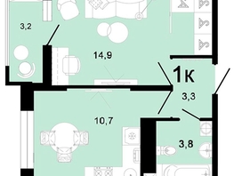 Продается 1-комнатная квартира ЖК Горячий, литера 1, 35.9 м², 5026000 рублей