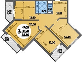 Продается 3-комнатная квартира ЖК Парк у дома, литера 7.2, 86.3 м², 15069999 рублей