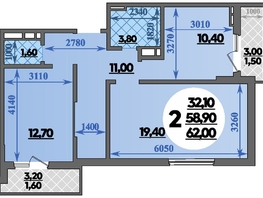 Продается 2-комнатная квартира ЖК Парк у дома, литера 7.2, 62  м&sup2;, 10341600 рублей