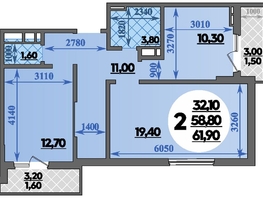 Продается 2-комнатная квартира ЖК Парк у дома, литера 7.2, 61.9  м&sup2;, 10411580 рублей
