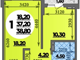 Продается 1-комнатная квартира ЖК Парк у дома, литера 7.2, 38.8  м&sup2;, 7255599 рублей