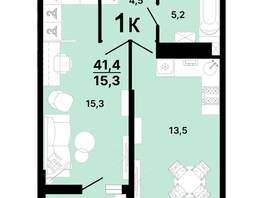 Продается 1-комнатная квартира ЖК Горячий, литера 4, 41.4  м², 5382000 рублей