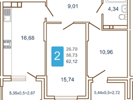 Продается 2-комнатная квартира ЖК Хорошая погода, литера 1, 66.65 м², 7998000 рублей