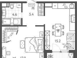 Продается 1-комнатная квартира ЖК Все Свои VIP, литера 3, 43.9 м², 10536000 рублей