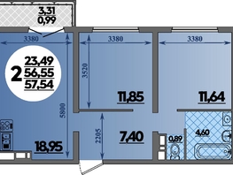 Продается 2-комнатная квартира ЖК Город у моря, литера 8, 57.54  м², 9154614 рублей