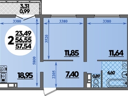 Продается 2-комнатная квартира ЖК Город у моря, литера 8, 57.54 м², 9551640 рублей