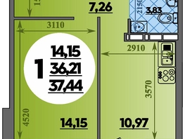 Продается 1-комнатная квартира ЖК Восточный, литера 37, 37.44 м², 5070000 рублей