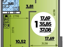 Продается 1-комнатная квартира ЖК Восточный, литера 37, 37.08  м², 5037000 рублей