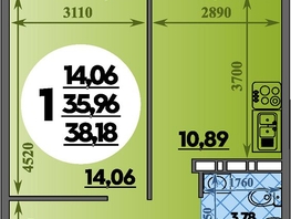 Продается 1-комнатная квартира ЖК Восточный, литера 37, 38.18  м², 5253999 рублей