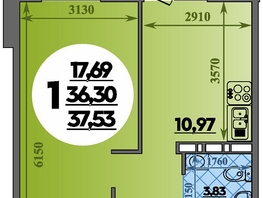 Продается 1-комнатная квартира ЖК Восточный, литера 37, 37.53  м², 5106999 рублей