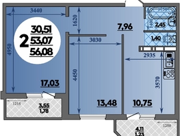 Продается 2-комнатная квартира ЖК Восточный, литера 37, 56.08  м², 6781000 рублей