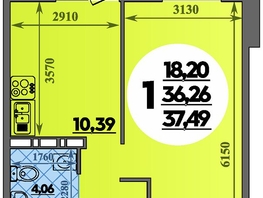 Продается 1-комнатная квартира ЖК Восточный, литера 37, 37.49  м², 5147000 рублей