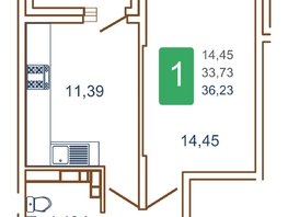 Продается 1-комнатная квартира ЖК Хорошая погода, литера 2, 36.23 м², 4891050 рублей