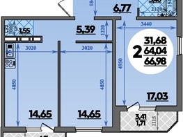 Продается 2-комнатная квартира ЖК Молодежный 2, литера 14, 66.46  м², 7888801 рублей