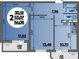 Продается 2-комнатная квартира ЖК Восточный, литера 37, 56.08  м², 6595999 рублей