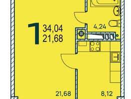 Продается 1-комнатная квартира ЖК Две реки, 34.78 м², 6556030 рублей