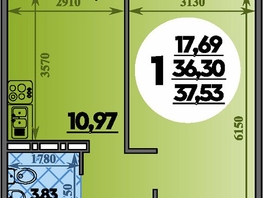Продается 1-комнатная квартира ЖК Южная долина, литера 1, 37.53 м², 3996825 рублей