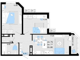 Продается 2-комнатная квартира ЖК Фонтаны, литер 19, 55.86 м², 9216900 рублей