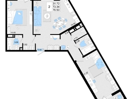 Продается 2-комнатная квартира ЖК Фонтаны, литер 19, 76.5 м², 12622500 рублей