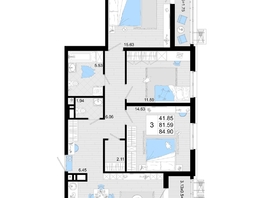 Продается 3-комнатная квартира ЖК Фонтаны, литер 19, 84.9 м², 14008500 рублей