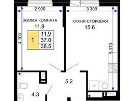 Продается 1-комнатная квартира ЖК Дыхание, литер 30, 38.5 м², 5698000 рублей