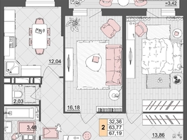 Продается 2-комнатная квартира ЖК Лучший, литер 5, 66.5  м², 7980000 рублей