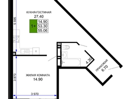 Продается 1-комнатная квартира ЖК Сегодня, литер 2, 56.75 м², 6129000 рублей