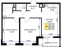 Продается 2-комнатная квартира ЖК Сегодня, литер 5, 65.2 м², 8019600 рублей