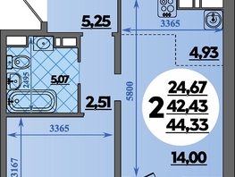 Продается 2-комнатная квартира ЖК Восточный, литера 2, 44.33  м², 6591950 рублей