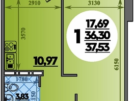 Продается 1-комнатная квартира ЖК Южная долина, литера 1, 37.53 м², 4152029 рублей