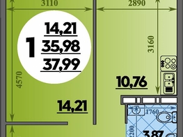 Продается 1-комнатная квартира ЖК Восточный, литера 35, 37.99 м², 5812999 рублей