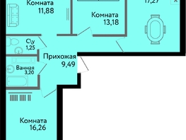 Продается 3-комнатная квартира ЖК Друг, литера 7, 74.27  м&sup2;, 8912400 рублей