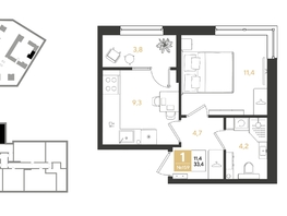 Продается 1-комнатная квартира ЖК REEDS (Ридз), литер 6, 33.4  м², 6045400 рублей