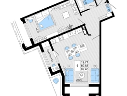 Продается 1-комнатная квартира ЖК Резиденция морей, корпус В, 62.45  м², 15128512 рублей