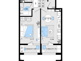 Продается 1-комнатная квартира ЖК Резиденция морей, корпус В, 46.39  м², 11701877 рублей