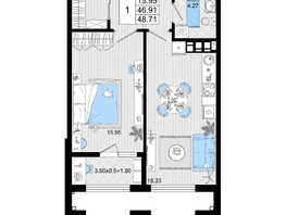 Продается 1-комнатная квартира ЖК Резиденция морей, корпус В, 48.71 м², 12007015 рублей