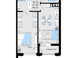 Продается 1-комнатная квартира ЖК Резиденция морей, корпус В, 49.2  м², 12619800 рублей