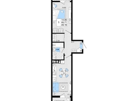 Продается 1-комнатная квартира ЖК Резиденция морей, корпус В, 49.16  м², 11909010 рублей