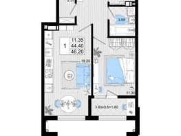 Продается 1-комнатная квартира ЖК Резиденция морей, корпус В, 46.2  м², 12566400 рублей