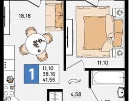 Продается 1-комнатная квартира ЖК Резиденция морей, корпус Е, 41.55 м², 8517750 рублей