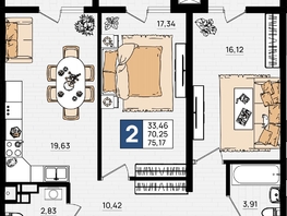 Продается 2-комнатная квартира ЖК Резиденция морей, корпус Д, 75.17 м², 14658150 рублей
